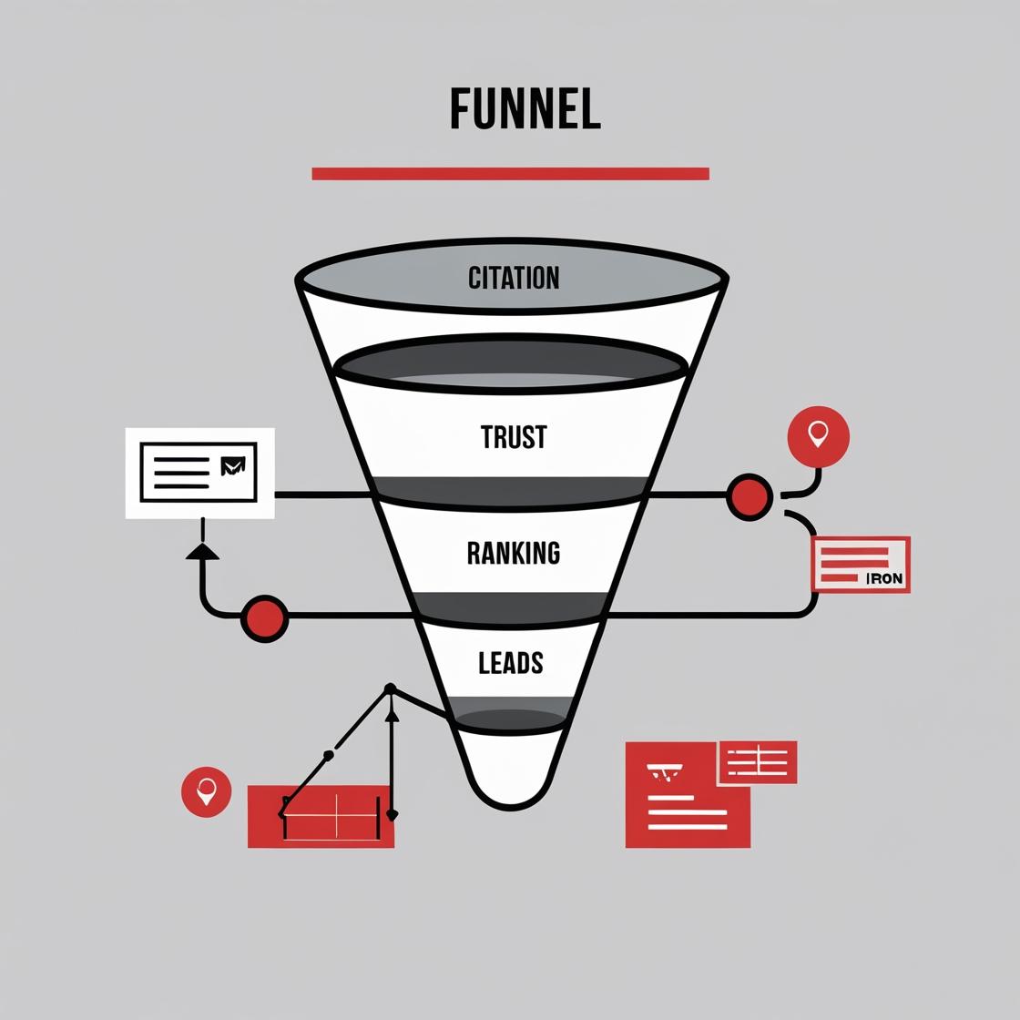Infographic illustrating how citation building drives trust, improves rankings, and generates leads