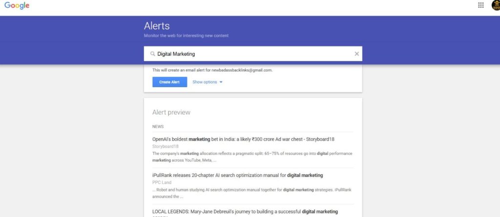 Find Backlinks Using Google: Set Google Alerts to Catch New Mentions