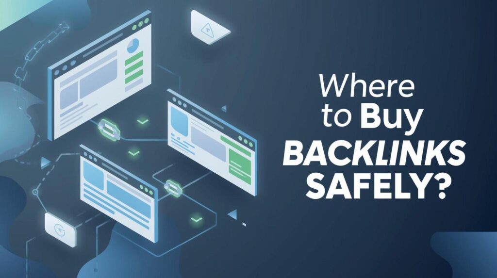 Illustration showing safe and effective places to buy backlinks, from marketplaces to agencies